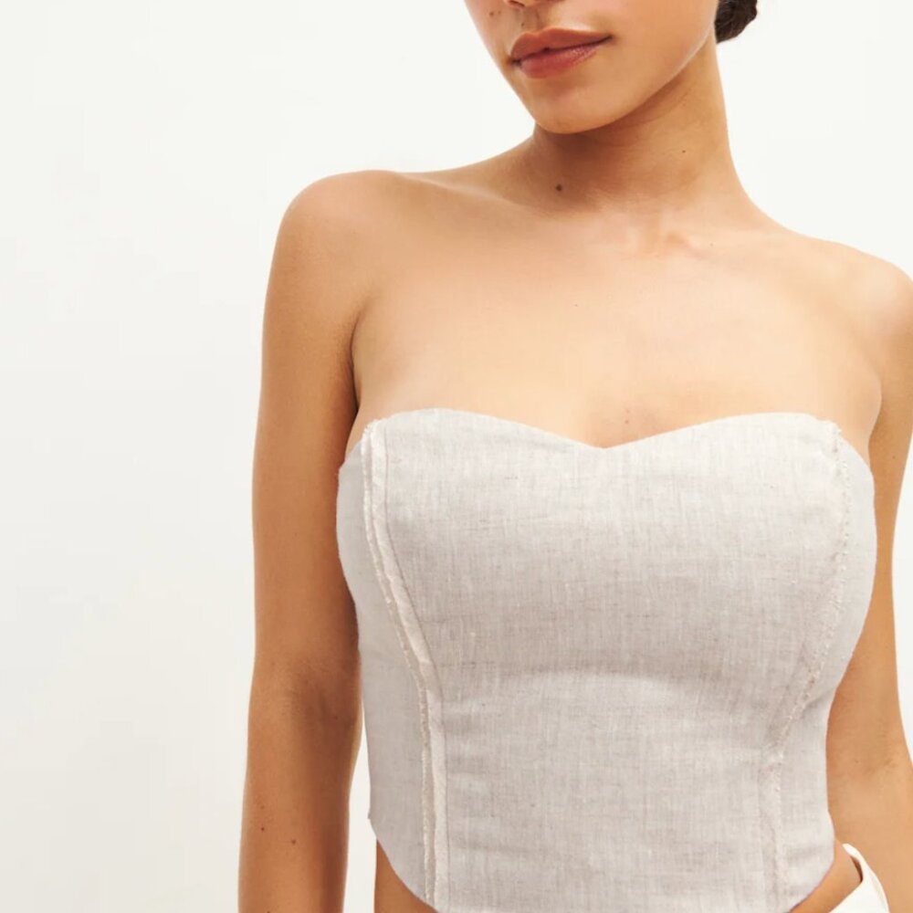 Reformation Kass Linen Top Oatmeal - Size 12